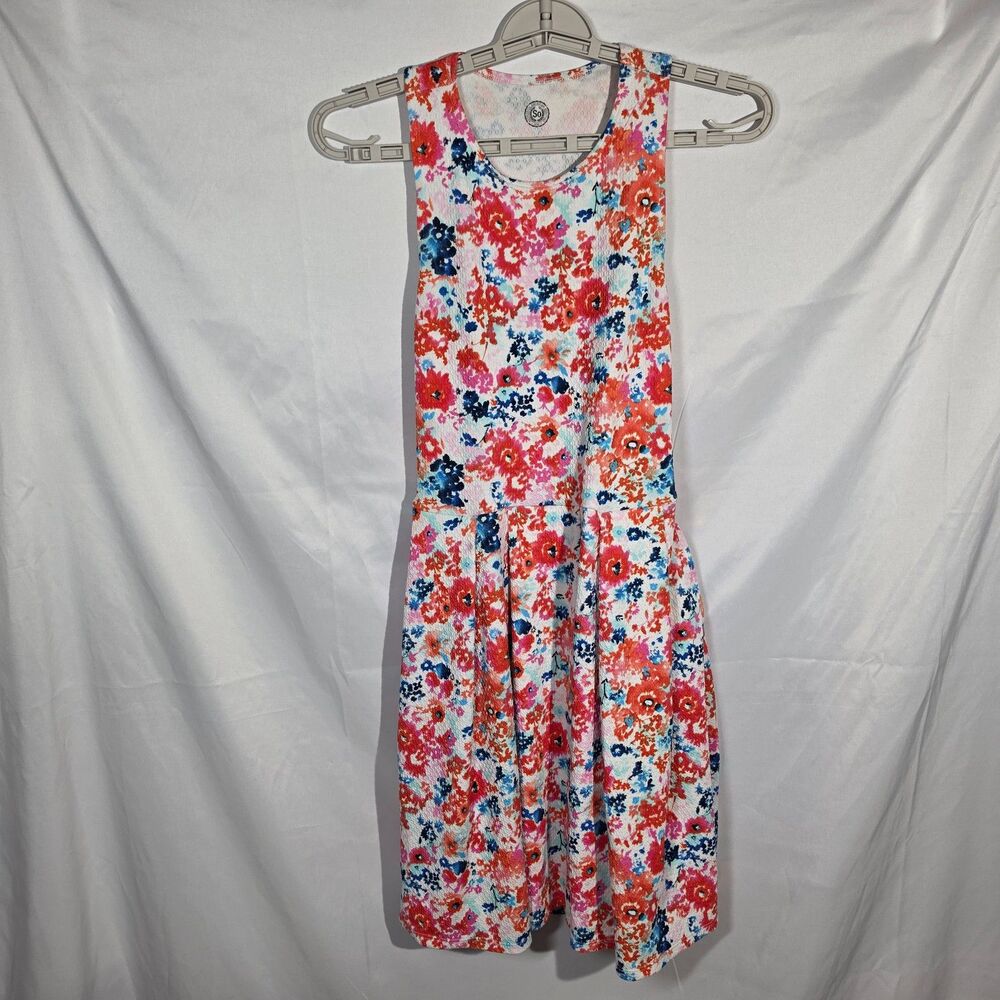 SO Floral Print Sleeveless Cutout Back Skater Dress Multicolor L